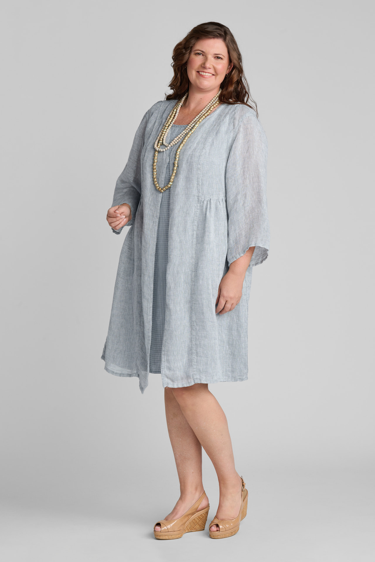 FLAX women's linen button down dress in black