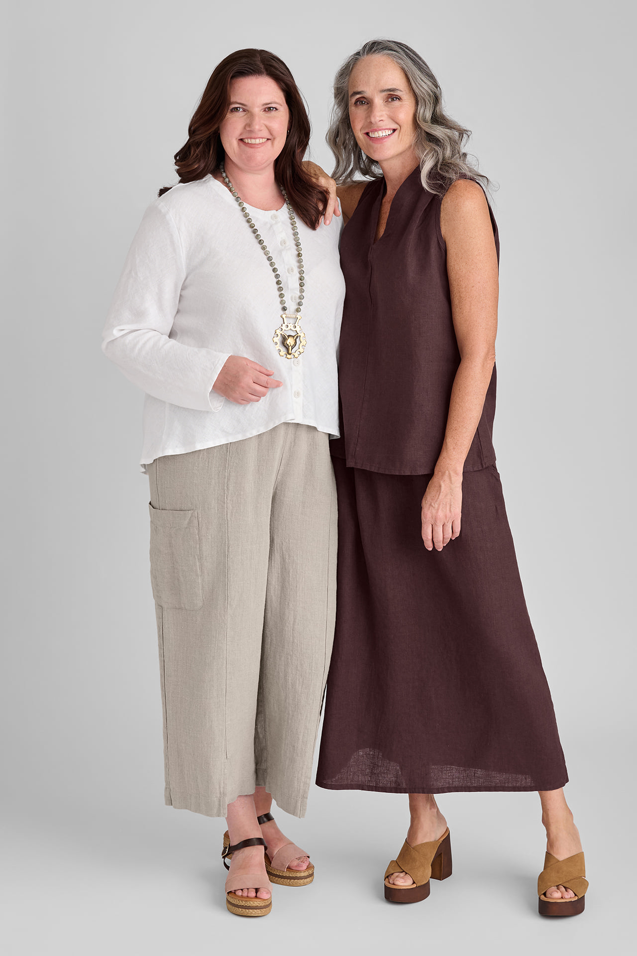FLAX women's linen clothing outfits in neutral tones