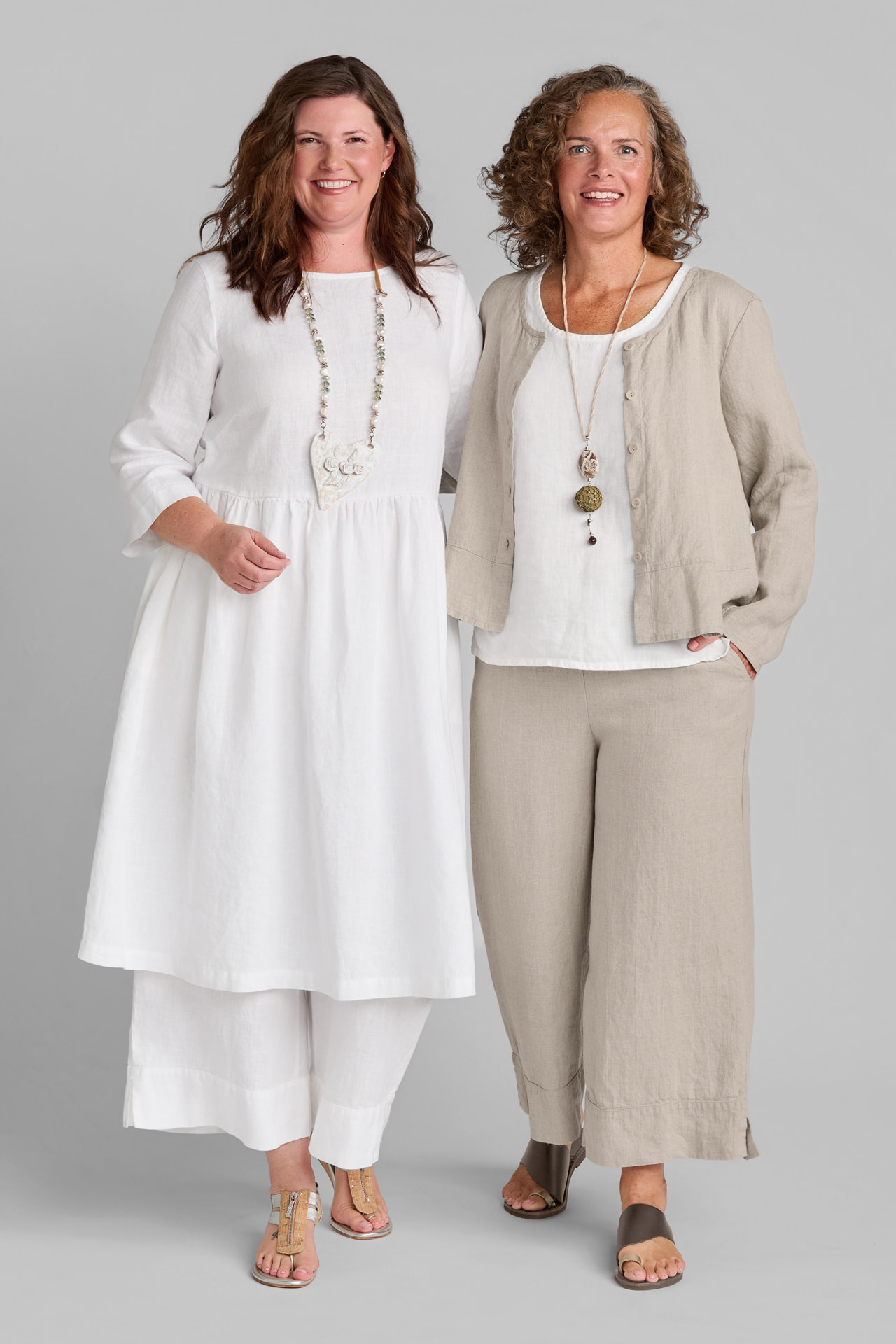 FLAX women's linen clothing outfits in neutral tones