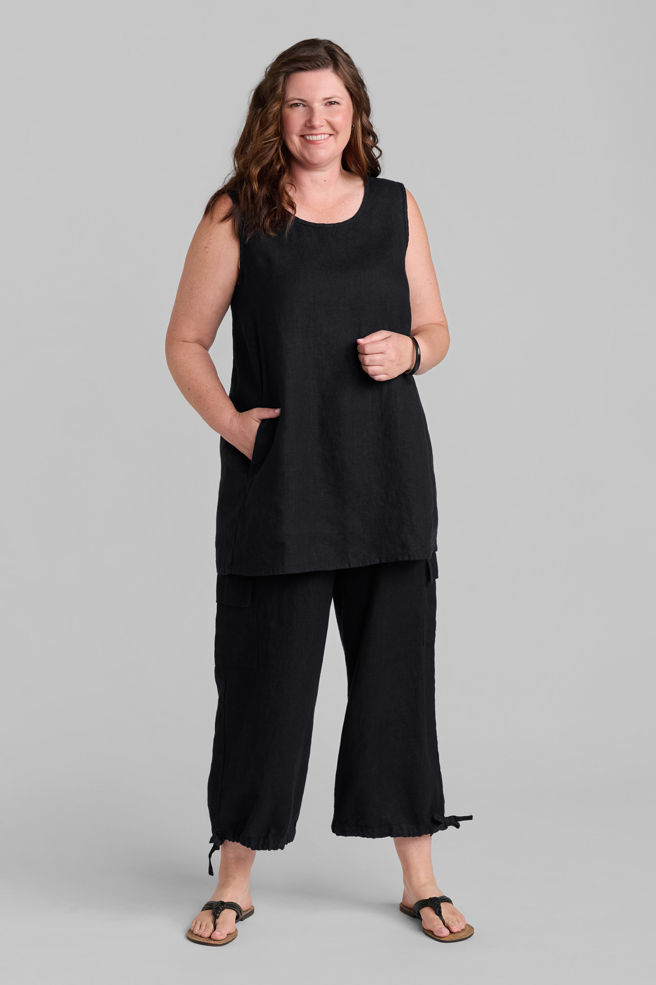 FLAX women's linen button down dress in black
