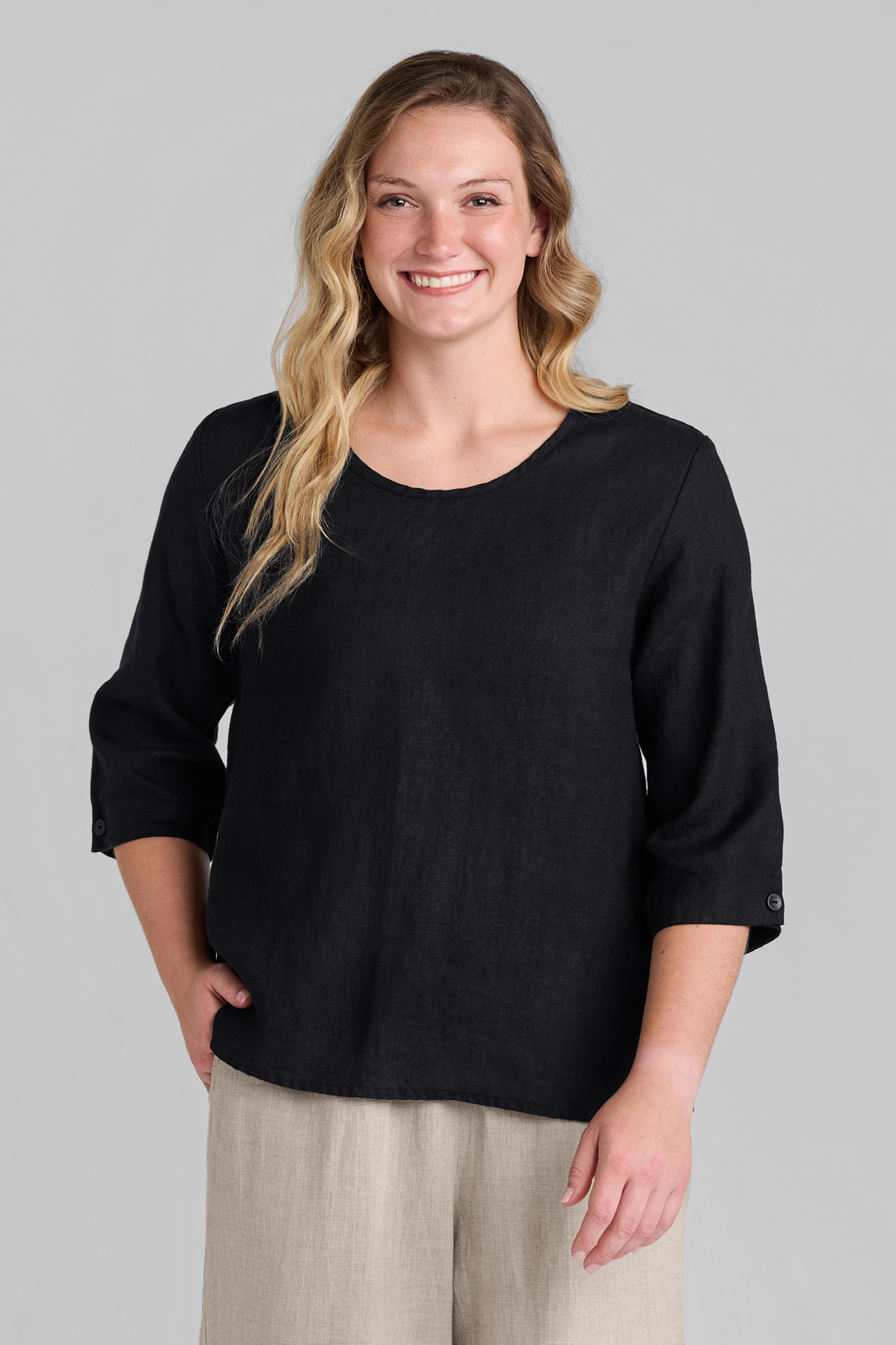 FLAX women's navy blue linen pullover
