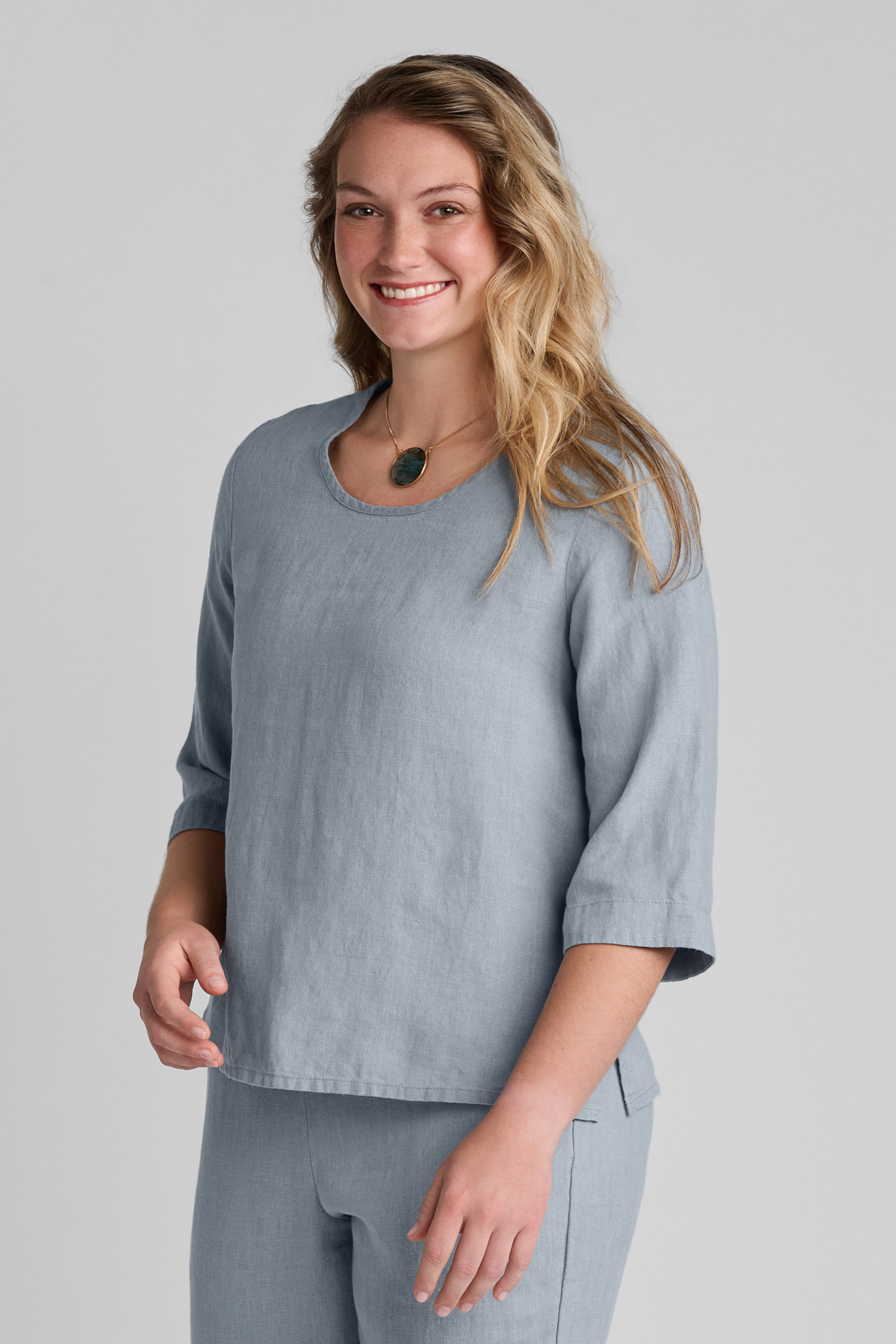 FLAX women's light blue linen pullover