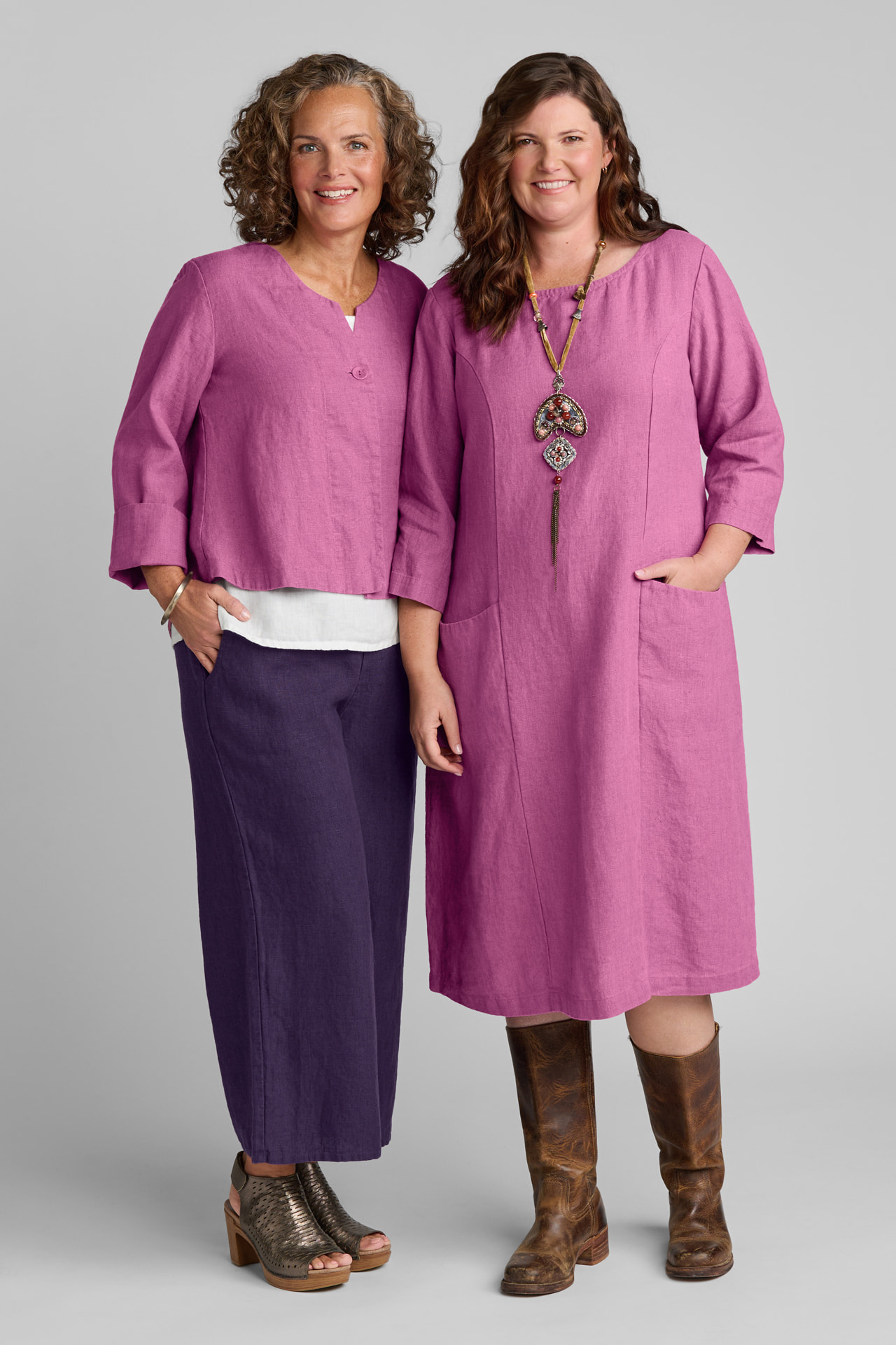 FLAX women's linen clothing outfits in neutral tones