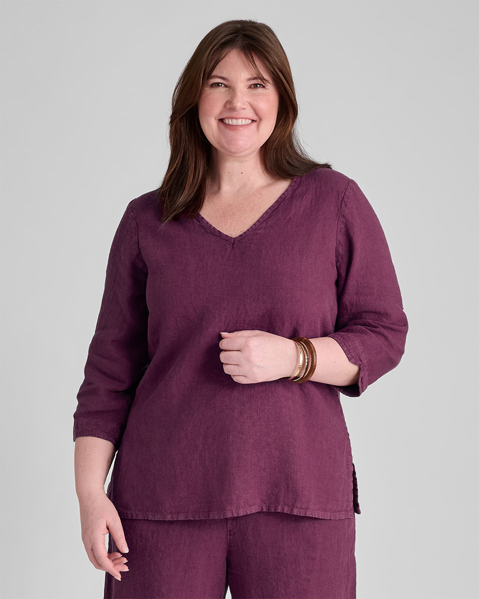 Women's linen pullover in purple