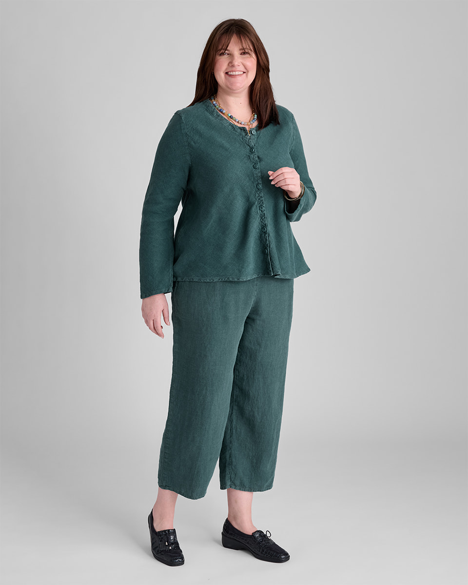 Women's linen pants and shirt in green