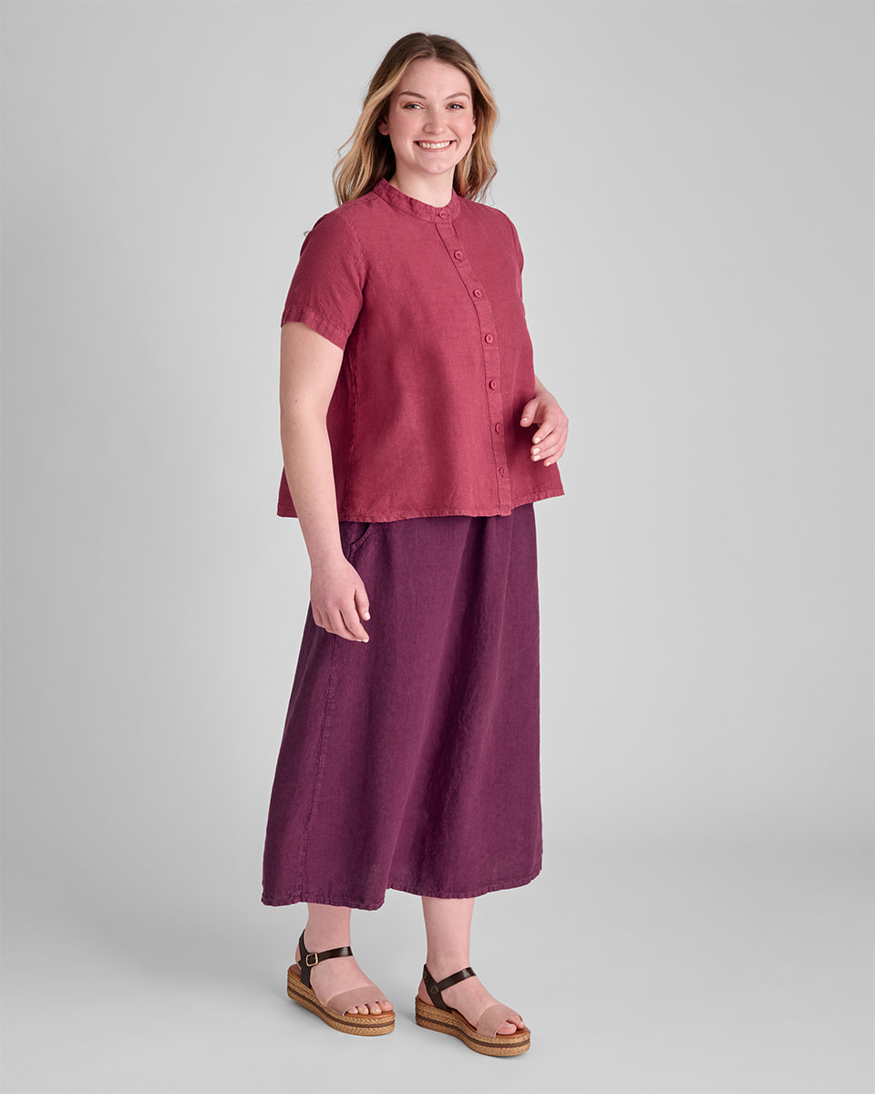 Women's linen dress in purple with linen top in red