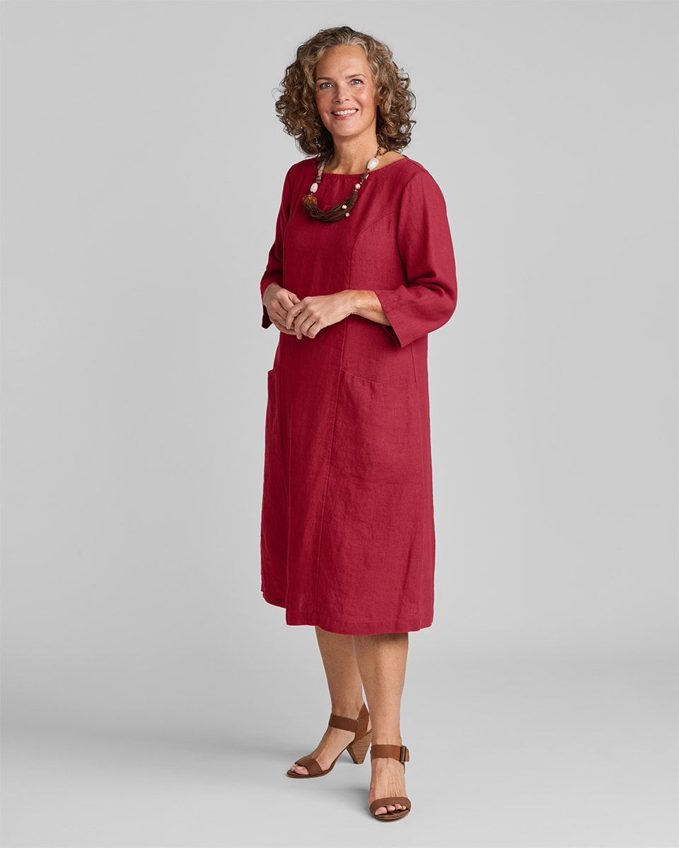 Women's linen dress in purple with linen top in red