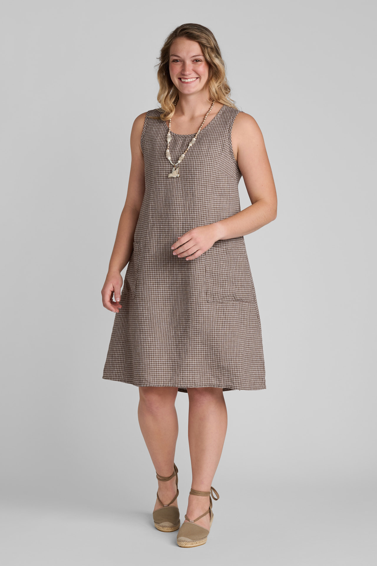 FLAX women's dress in brown linen