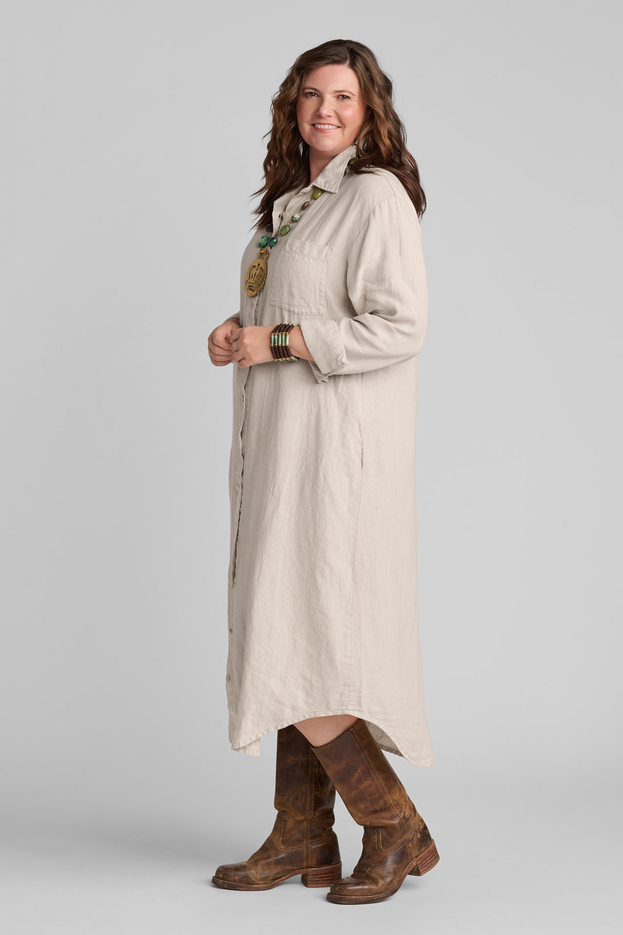 FLAX women's linen dress in tan
